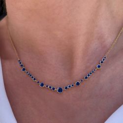 Golden Round Cut Blue Sapphire Pendant Necklace For Women Wedding Jewelry 