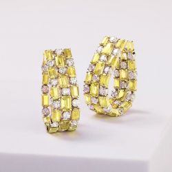 Golden Emerald Cut Yellow Sapphire Hoop Earrings For Women Wedding Jewelry