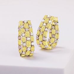 Golden Radiant Cut Yellow Sapphire Hoop Earrings For Women Wedding Jewelry