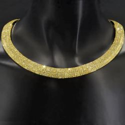 Golden Classic Round Cut Yellow Sapphire Pave Setting Silver Choker Necklace For Women