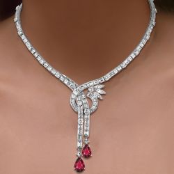Classic Pear Cut Ruby & White Sapphire Lariat Necklace Wedding Necklace For Women