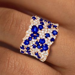 Rose Gold Round Cut Blue Sapphire Jewelry Wedding Band For Women 