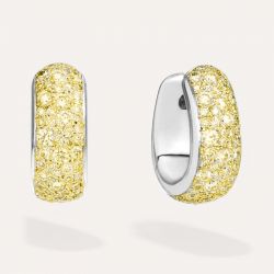 Two Tone Pave Setting Round Cut Yellow Sapphire Jewelry Hoop Earrings For Women