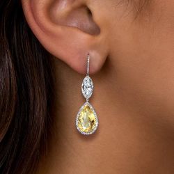 Halo Pear & Marquise Cut Yellow Sapphire Drop Earrings For Women
