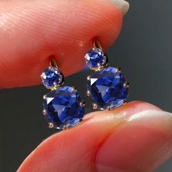 Golden Cushion Cut Blue Sapphire Earrings Drop Earrings For Women 