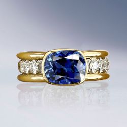 Two Tone Bezel Cushion Cut Blue Sapphire Engagement Ring For Women Wedding Jewelry 3.46 Ct 