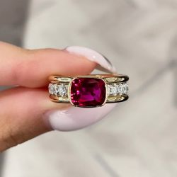 Two Tone Bezel Cushion Cut Ruby Sapphire Engagement Ring For Women Wedding Jewelry