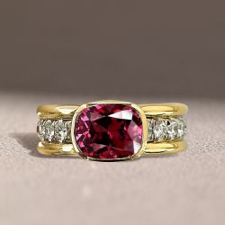 Two Tone Bezel Cushion Cut Ruby Sapphire Engagement Ring For Women Wedding Jewelry
