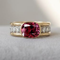 Two Tone Bezel Cushion Cut Ruby Sapphire Engagement Ring For Women Wedding Jewelry