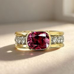 Two Tone Bezel Cushion Cut Ruby Sapphire Engagement Ring For Women Wedding Jewelry