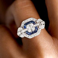 Milgrain Asscher Cut White Sapphire Engagement Ring For Women Wedding Jewelry 