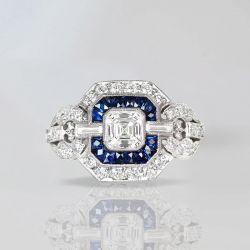 Milgrain Asscher Cut White Sapphire Engagement Ring For Women Wedding Jewelry 