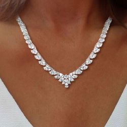 Cluster Design Marquise Cut White Sapphire Necklace For Women Wedding Jewelry