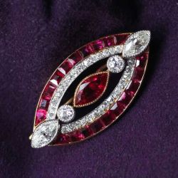 Two Tone Milgrain Marquise Cut Ruby Sapphire Brooch For Women Wedding Jewelry