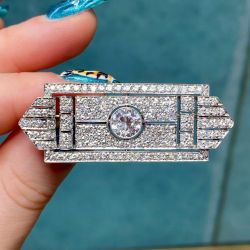 Art Deco Round Cut White Sapphire Brooch For Women Wedding Jewelry