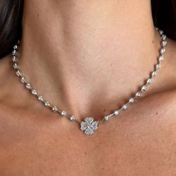Round Cut White Sapphire Cloverleaf Necklace For Women Wedding Jewelry