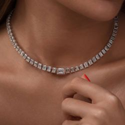 Classic Emerald Cut White Sapphire Tennis Necklace For Women Wedding Jewelry 
