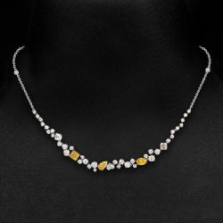 Two Tone Multi Cut White & Yellow  Sapphire Pendant Necklace For Women Wedding Jewelry 
