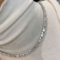 Classic Emerald Cut White Sapphire Tennis Necklace For Women Wedding Jewelry 