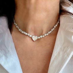 Classic Heart Cut White Sapphire Tennis Necklace For Women Wedding Jewelry 