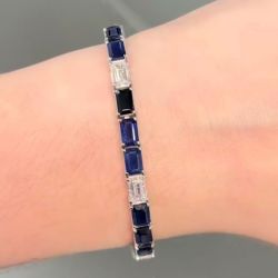 Emerald Cut Blue Sapphire Bracelet For Women Wedding Jewelry 