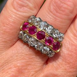 Two Tone Round Cut Ruby Sapphire Wedding Band For Women 