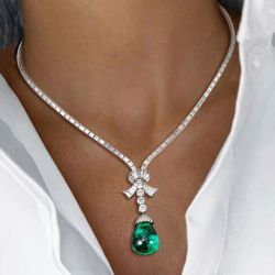 Pear Cut Emerald Sapphire Necklace For Women Wedding Jewelry