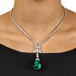 Pear Cut Emerald Sapphire Necklace For Women Wedding Jewelry