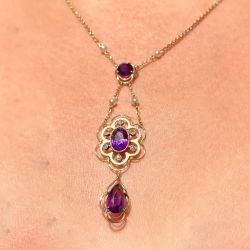 Golden Oval & Pear Cut Amethyst Sapphire Pendant Necklace For Women Wedding Jewelry  