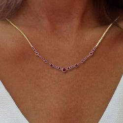Golden Round Cut Ruby Sapphire Pendant Necklace For Women Wedding Jewelry 