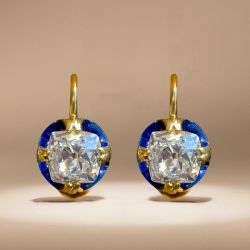 Golden Cushion Cut White Sapphire Earrings Drop Earrings For Women 