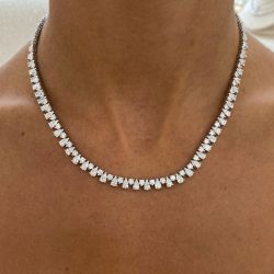 Pear Cut White Sapphire Tennis Necklace For Women Wedding Jewelry 