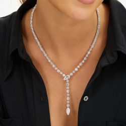 Round & Pear Cut White Sapphire Lariat Tennis Necklace For Women