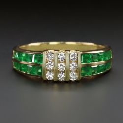 Golden Round & Asscher Cut Emerald Sapphire Wedding Band For Women Wedding Jewelry  