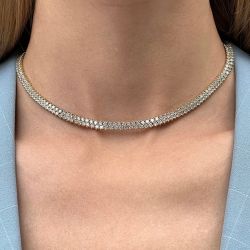 Golden Double Row Round Cut White Sapphire Tennis Necklace For Women Wedding Jewelry 
