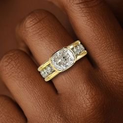 Two Tone Bezel Cushion Cut White Sapphire Engagement Ring For Women Wedding Jewelry