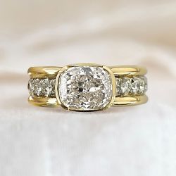 Two Tone Bezel Cushion Cut White Sapphire Engagement Ring For Women Wedding Jewelry