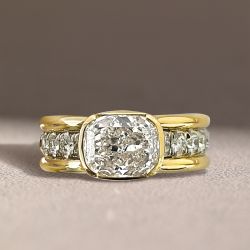 Two Tone Bezel Cushion Cut White Sapphire Engagement Ring For Women Wedding Jewelry