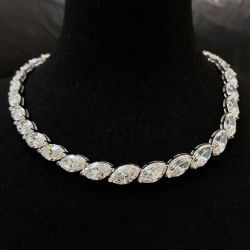Marquise Cut White Sapphire Tennis Necklace For Women Wedding Jewelry