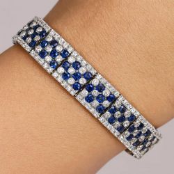 Elegant Cluster Design Round Cut Blue & White Sapphire Bracelet For Women