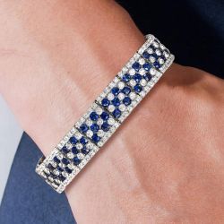 Elegant Cluster Design Round Cut Blue & White Sapphire Bracelet For Women