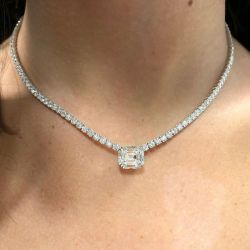 Emerald Cut White Sapphire Tennis Necklace For Women Wedding Jewelry 
