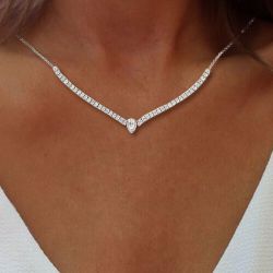 Halo Pear Cut White Sapphire Pendant Necklace For Women Wedding Jewelry   