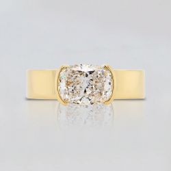 Golden Half Bezel Cushion Cut White Sapphire Engagement Ring For Women 