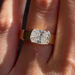 Golden Half Bezel Cushion Cut White Sapphire Engagement Ring For Women 