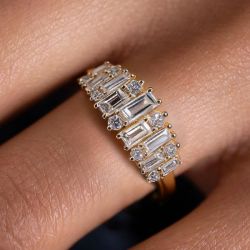 Golden Round & Baguette Cut White Sapphire Wedding Band For Women Wedding Jewelry  