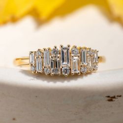 Golden Round & Baguette Cut White Sapphire Wedding Band For Women Wedding Jewelry  