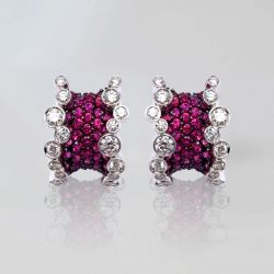 Bezel Two Tone Round Cut Ruby Sapphire Hoop Earrings For Women