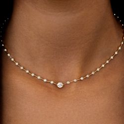 Golden Bezel Round Cut White Sapphire Tennis Necklace For Women  
