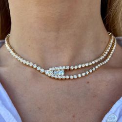 Golden Round Cut White Sapphire Tennis Necklace For Women Wedding Jewelry